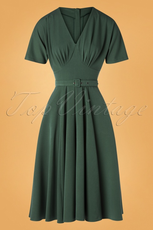 Miss Candyfloss - 50s Athena Dolman Swing Dress in Dark Green 2