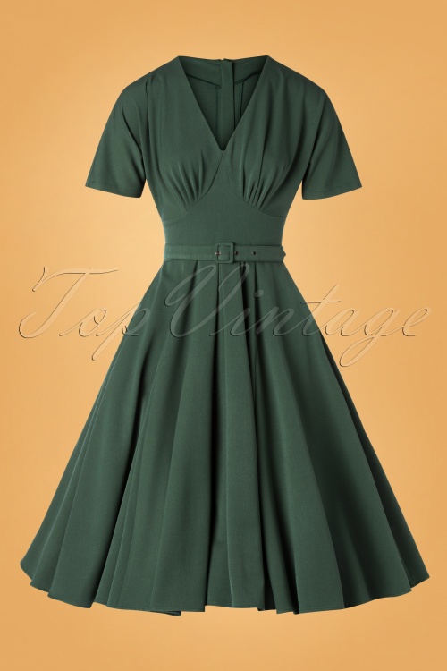 Miss Candyfloss - 50s Athena Dolman Swing Dress in Dark Green 3
