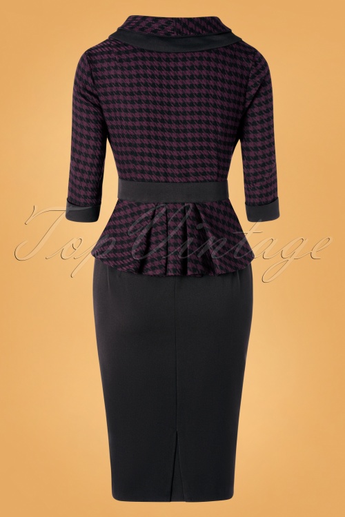 Miss Candyfloss - 40s Capucine Lou Pencil Dress in Black and Plum Houndstooth 2
