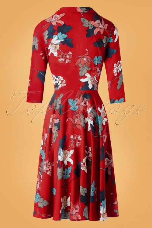 Very Cherry - 50s D'Laine Anastasia Dress in Red Flowers 4