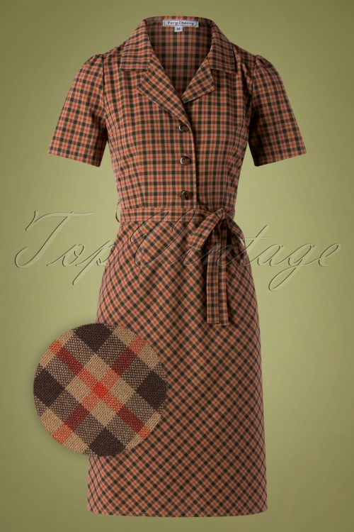 Very Cherry - 40s Revers Straight Skirt Dress in Nestor Check Beige 2