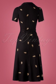 Very Cherry - 40s Midi Revers Caline Brode Feathers Dress in Black 4