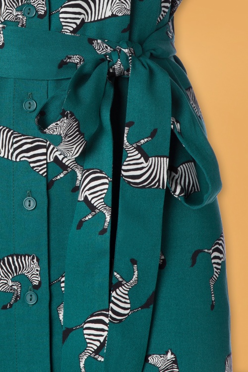 Sugarhill Brighton - Tally Dazzle Of Zebras Shirt Dress Années 70 en Vert Canard 4