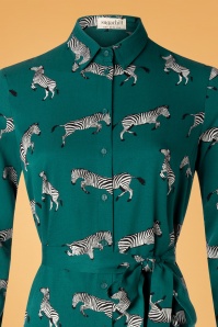Sugarhill Brighton - 70s Tally Dazzle Of Zebras Shirt Dress in Teal 3