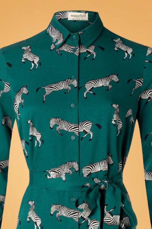 Sugarhill Brighton - Tally Dazzle Of Zebras Shirt Dress Années 70 en Vert Canard 3