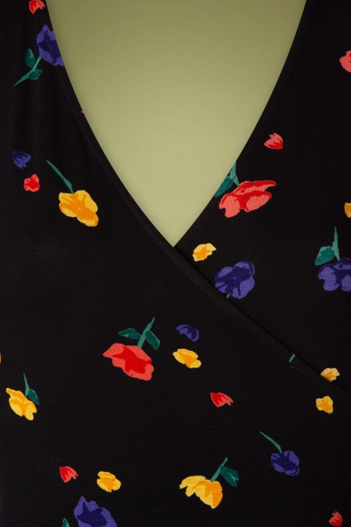 Sugarhill Brighton - Dulcie Painterly Floral Wrap Dress Années 60 en Noir 4