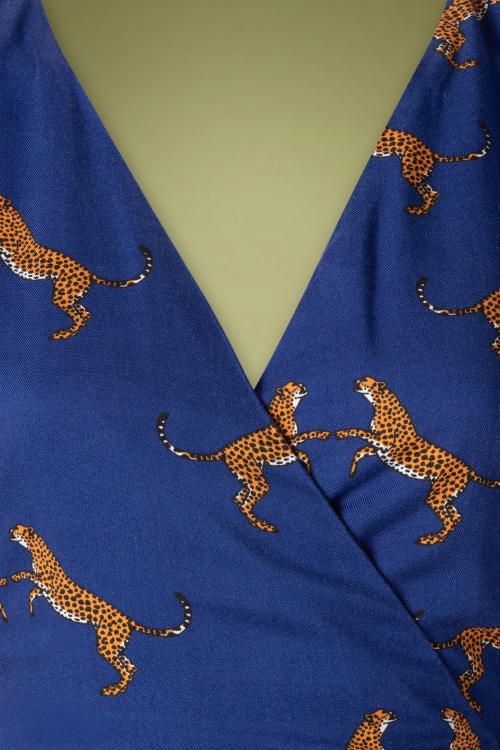 Sugarhill Brighton - 70s Aisha Dancing Cheetahs Wrap Dress in Royal Blue 4