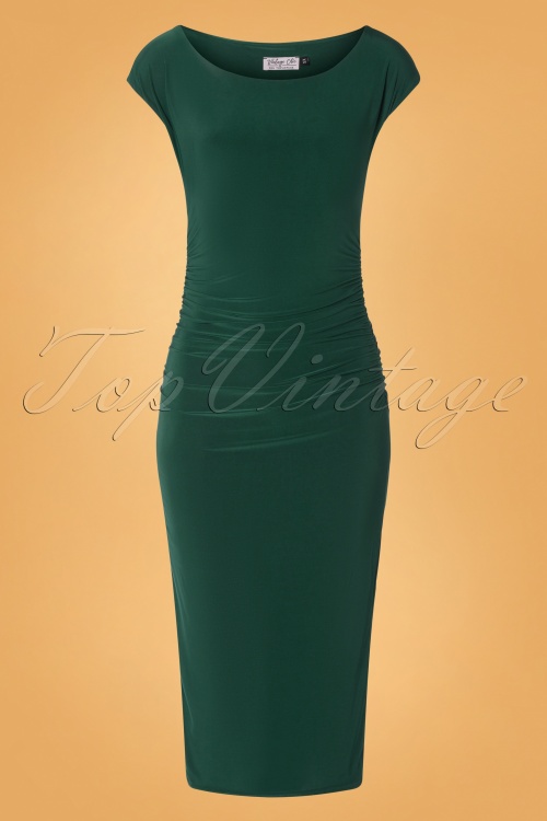 Vintage Chic for Topvintage - Jacintha Pencil Midi Dress Années 50 en Vert Foncé 2