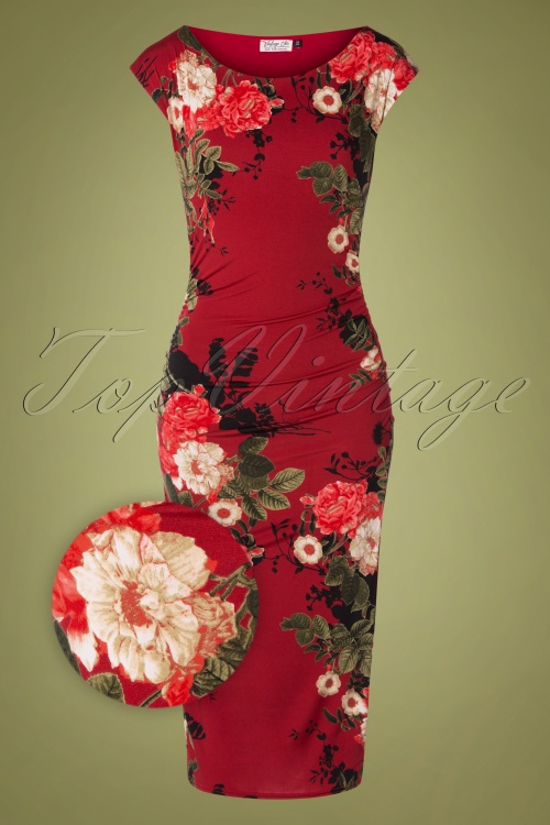 Vintage Chic for Topvintage - Jacintha potlood midi-jurk in wijnbloemen