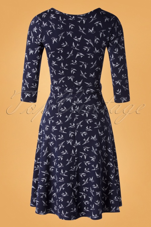 Topvintage Boutique Collection - 50s Fabienne Swallow Swing Dress in Navy 5