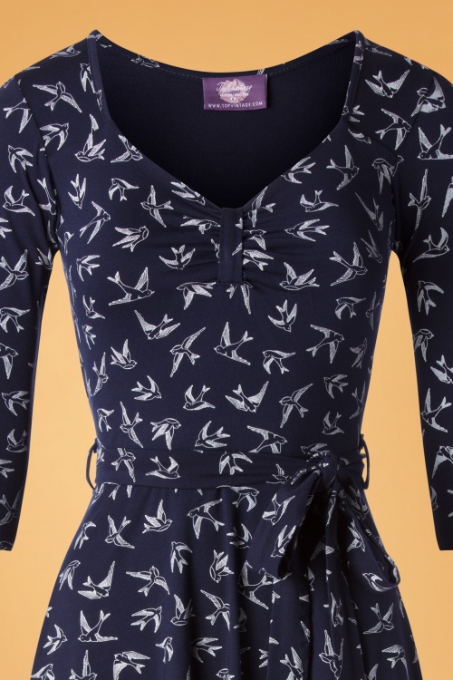 Topvintage Boutique Collection - Fabienne Swallow Swing Dress Années 50 en Bleu Marine 3