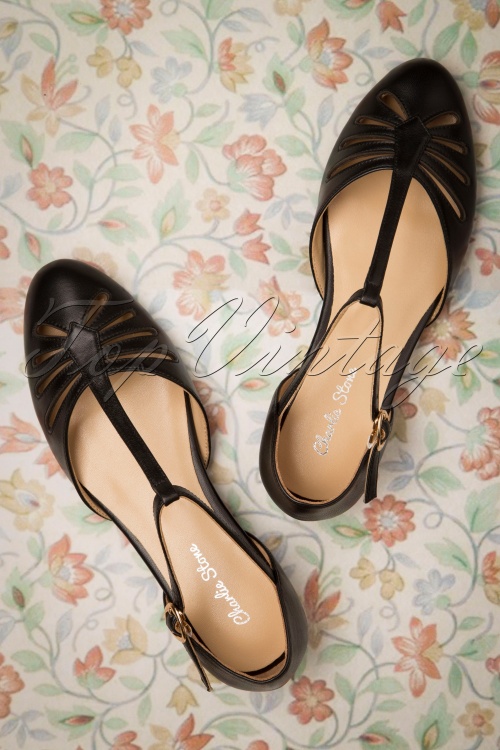 Charlie Stone - 50s Singapore T-Strap Flats in Black  2