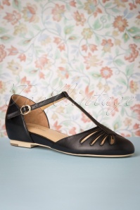 Charlie Stone - 50s Singapore T-Strap Flats in Black  3