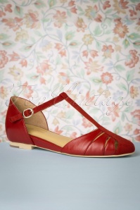 Charlie Stone - 50s Toscana T-Strap Flats in Red