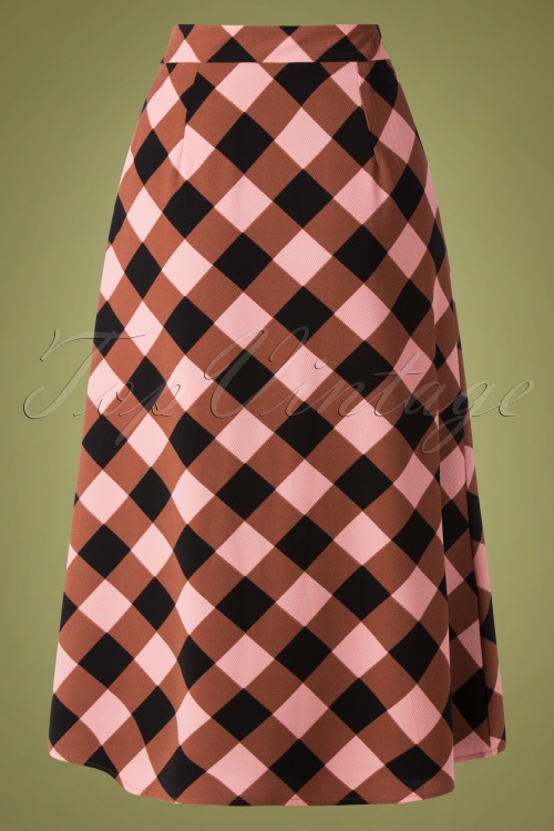 Wild Pony - 60s Penoia Check Skirt in Pink and Brown 3