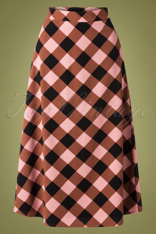 Wild Pony - 60s Penoia Check Skirt in Pink and Brown