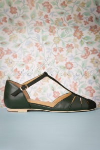 Charlie Stone - Toscana Flache Schuhe mit T-Strap in Dunkelgrün 3