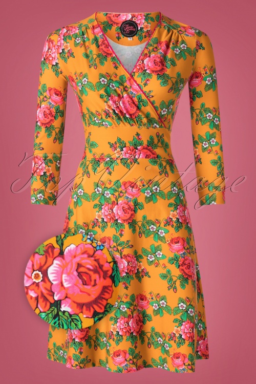 Tante Betsy - 60s Swirley Bouquet Dress in Gold Yellow 2