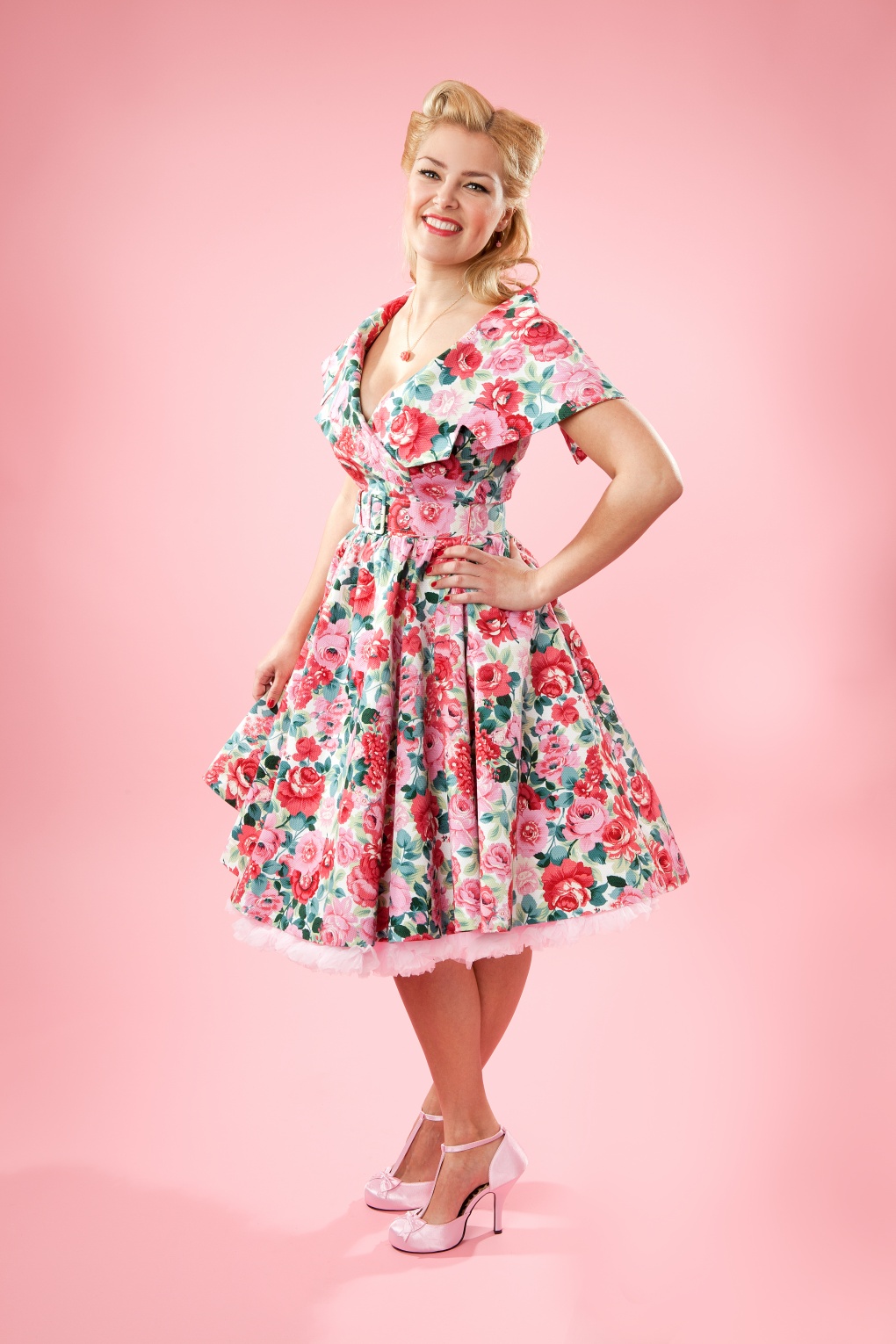 50s Glamourama Swing Dress in Pink Roses