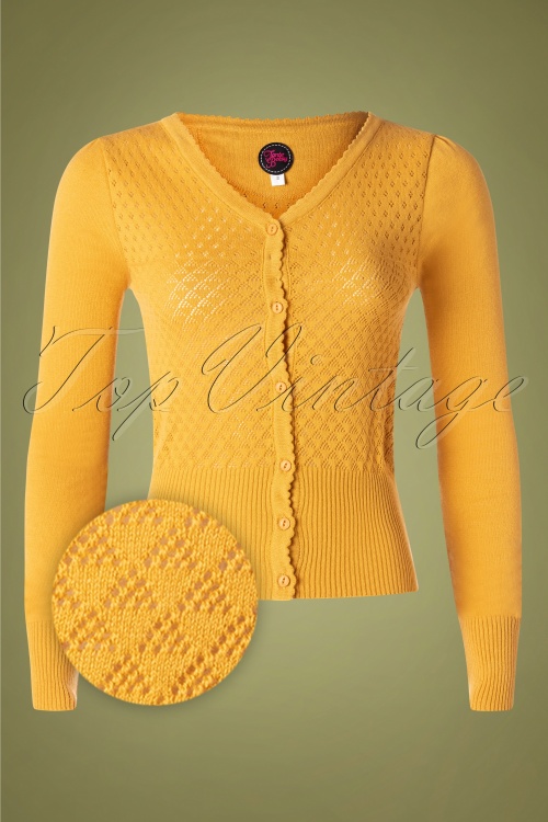 Tante Betsy - 60s Tutti Frutti Cardigan in Mustard Yellow