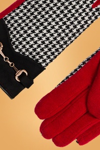 Amici - Latoya Houndstooth Gloves Années 60 en Noir et Rouge 2