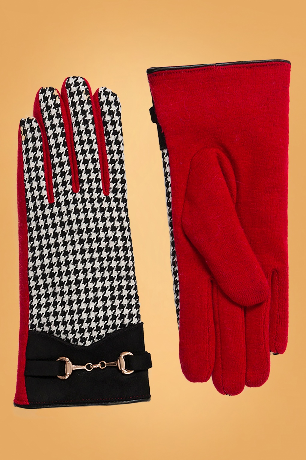 60s Latoya Houndstooth Gloves in Black and Red