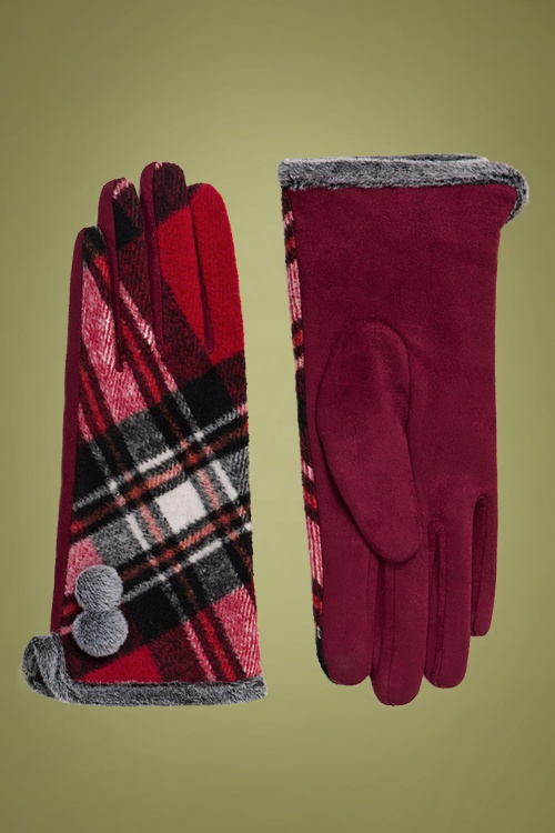 Amici - Bonnie Tartan Gloves Années 50 en Rouge