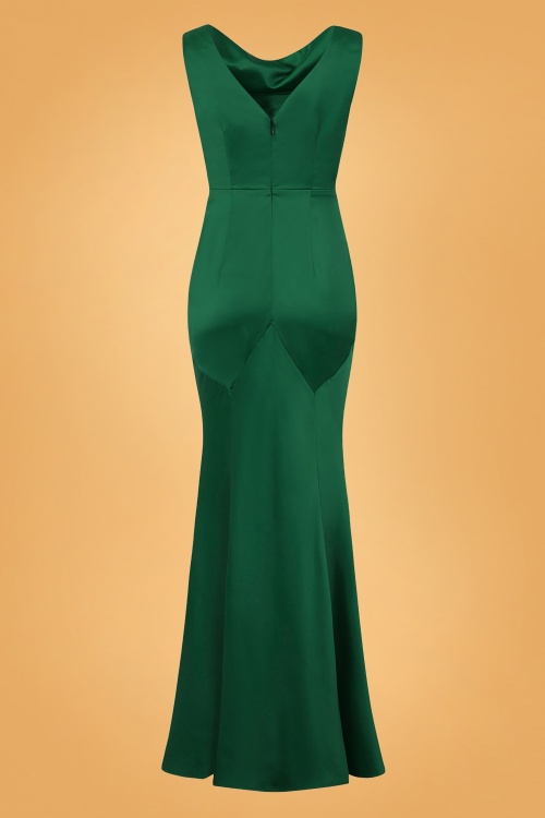 Collectif Clothing - Ingrid Fishtail Maxi Dress Années 30 en Vert Èmeraude 3