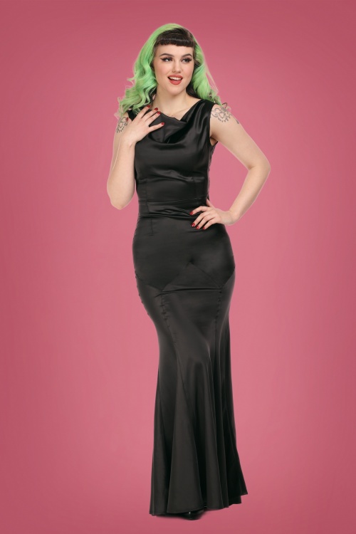 Collectif Clothing - Ingrid Fishtail Maxi Dress Années 30 en Noir 3