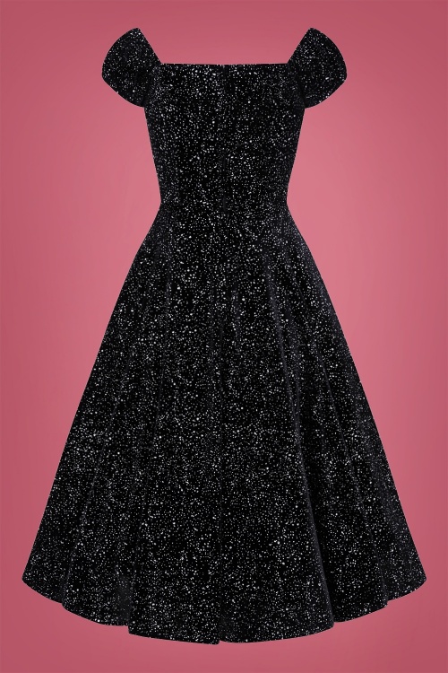 Collectif Clothing - 50s Dolores Glitter Drops Velvet Doll Dress in Black 4