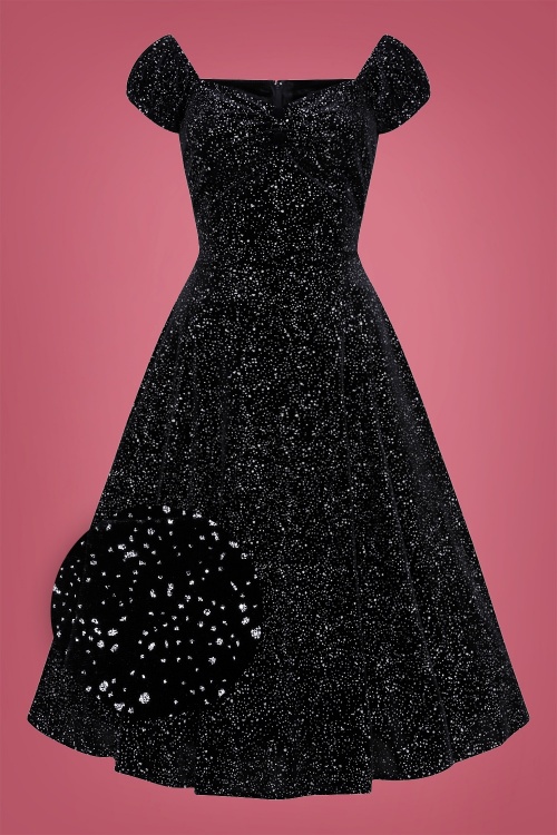 Collectif Clothing - 50s Dolores Glitter Drops Velvet Doll Dress in Black 2