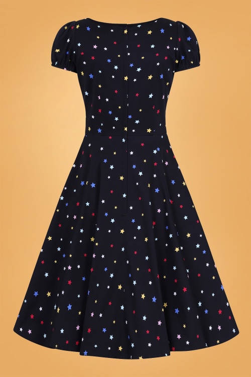 Collectif Clothing - 50s Mimi Rainbow Star Doll Dress in Black 4