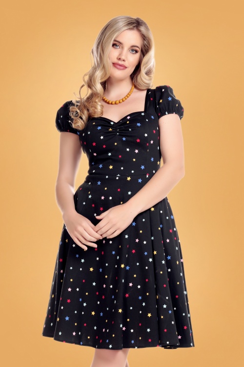 Collectif Clothing - Mimi Rainbow Star Puppenkleid in Schwarz