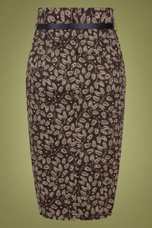 Collectif Clothing - 50s Caron Autumn Falls Pencil Skirt in Brown 2