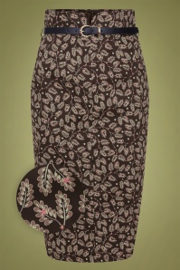 Collectif Clothing - Caron Autumn Falls Pencil Skirt Années 50 en Brun