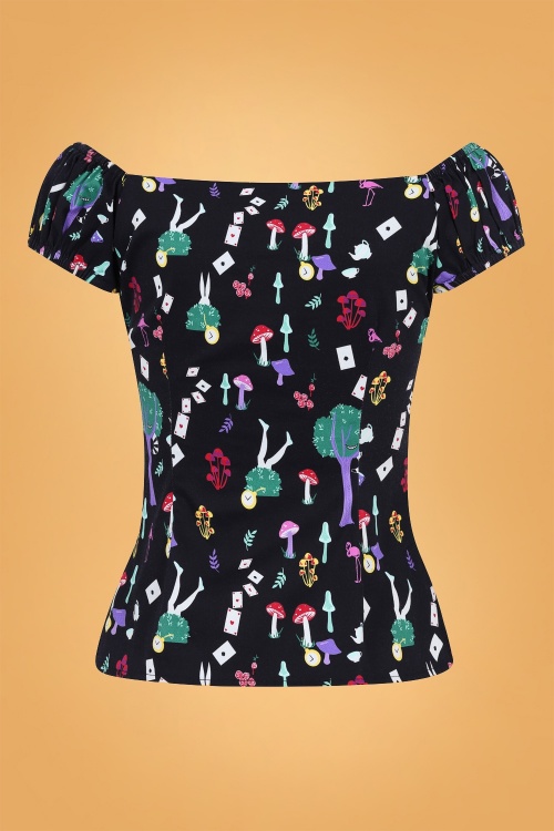 Collectif Clothing - 50s Dolores Wonderland Top in Black 3