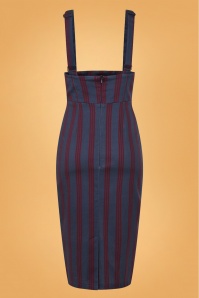 Collectif Clothing - Karen Triplet Stripes Suspender Pencil Skirt Années 50 en Bleu Marine 3