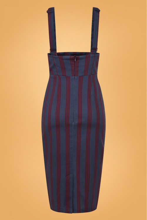 Collectif Clothing - 50s Karen Triplet Stripes Suspender Pencil Skirt in Navy 3