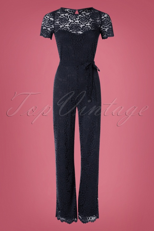 King Louie - Betty Damask Jumpsuit in donkerblauw 2