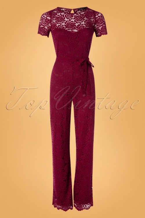 King Louie - 50s Betty Damask Jumpsuit in Cherise Red 2