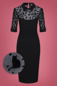 Collectif Clothing - 50s Wednesday Magic Mesh Pencil Dress in Black 2