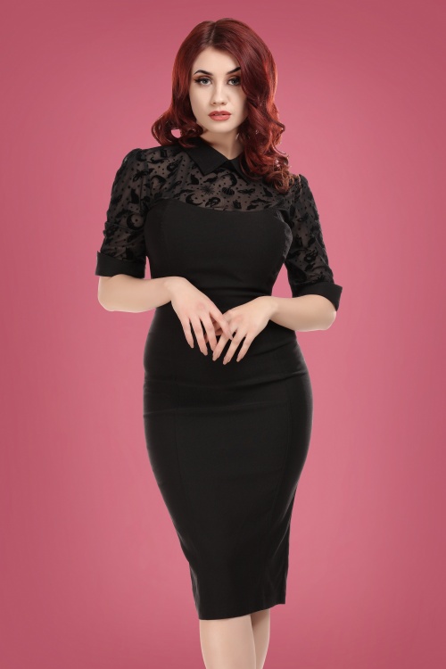 Collectif Clothing - 50s Wednesday Magic Mesh Pencil Dress in Black