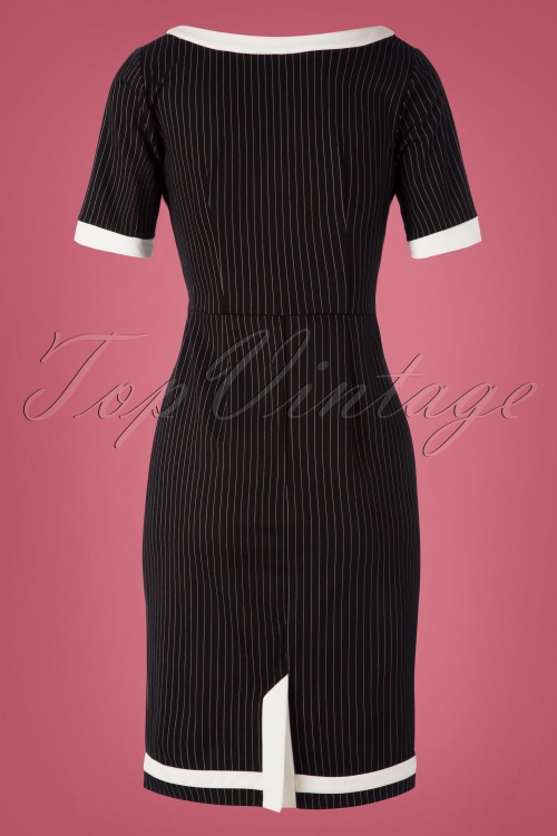 Banned Retro - 50s Work It Out Pinstripe Pencil Dress in Black 5