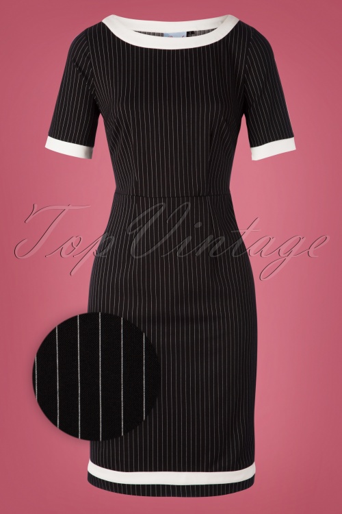 Banned Retro - 50s Work It Out Pinstripe Pencil Dress in Black 2