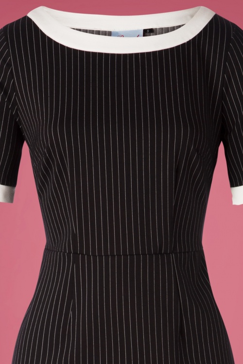 Banned Retro - 50s Work It Out Pinstripe Pencil Dress in Black 3