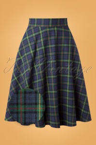 Banned Retro - 50s Happy Check Swing Skirt in Blue and Green