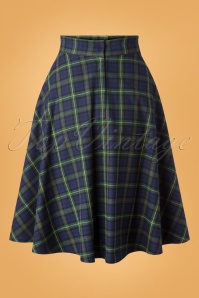 Banned Retro - 50s Happy Check Swing Skirt in Blue and Green 2
