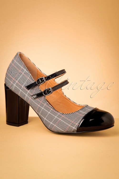 Banned♥Topvintage - Golden Years geruite pumps in zwart