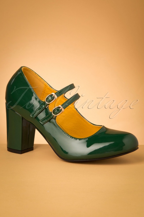 Banned♥Topvintage - Golden Years Lacquer Pumps Années 60 en Vert Foncé