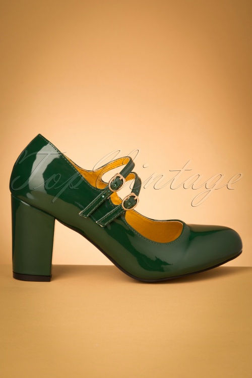 Banned♥Topvintage - 60s Golden Years Lacquer Pumps in Bottle Green 2